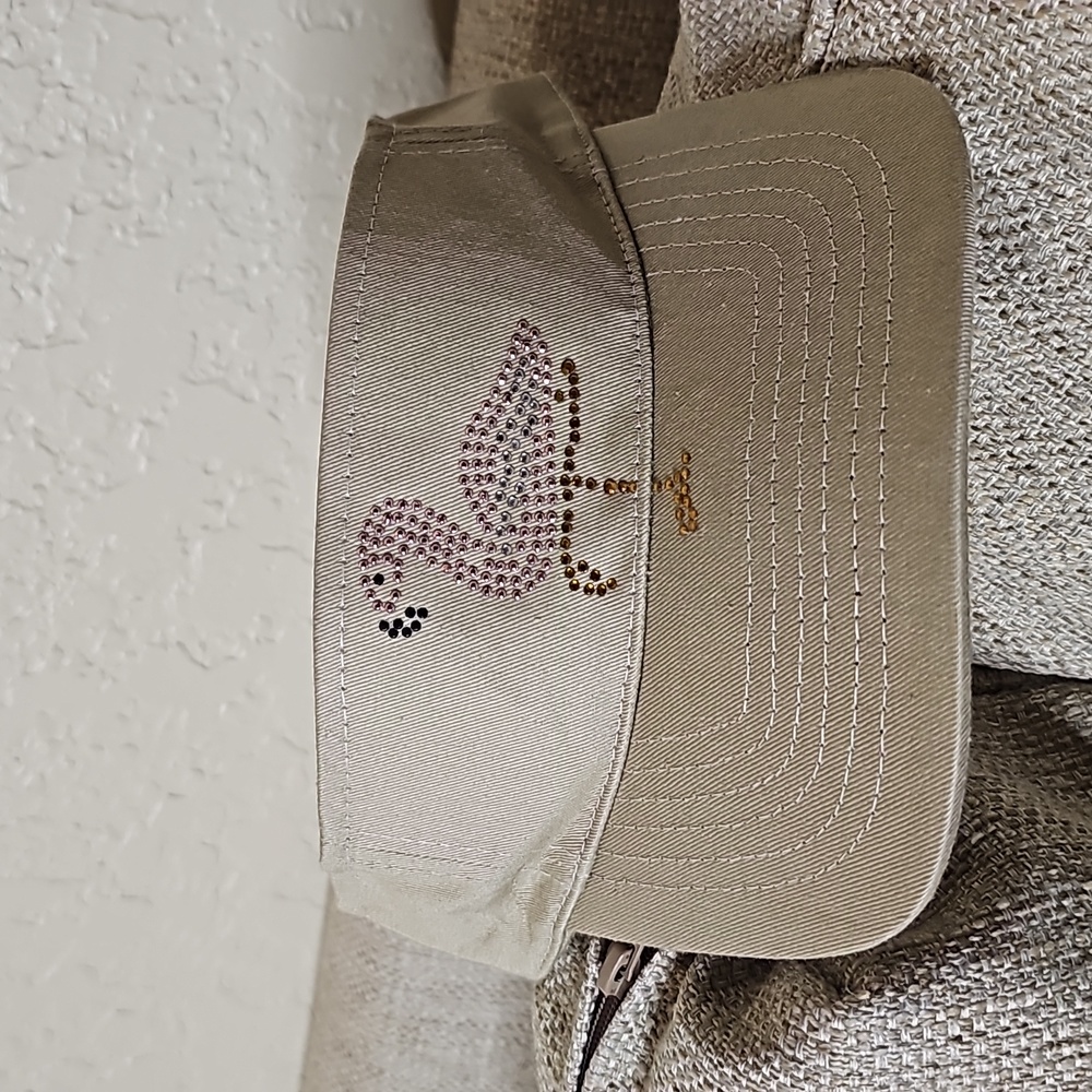 Lyn Dorf Bedazzled Pink Flamingo Ladies Beige Visor